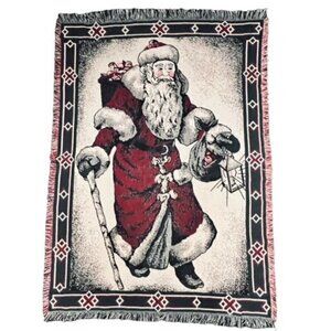 Vintage BEACON The Blanket Brand Santa Claus Blanket Tapestry #508  50"‎ x 73"